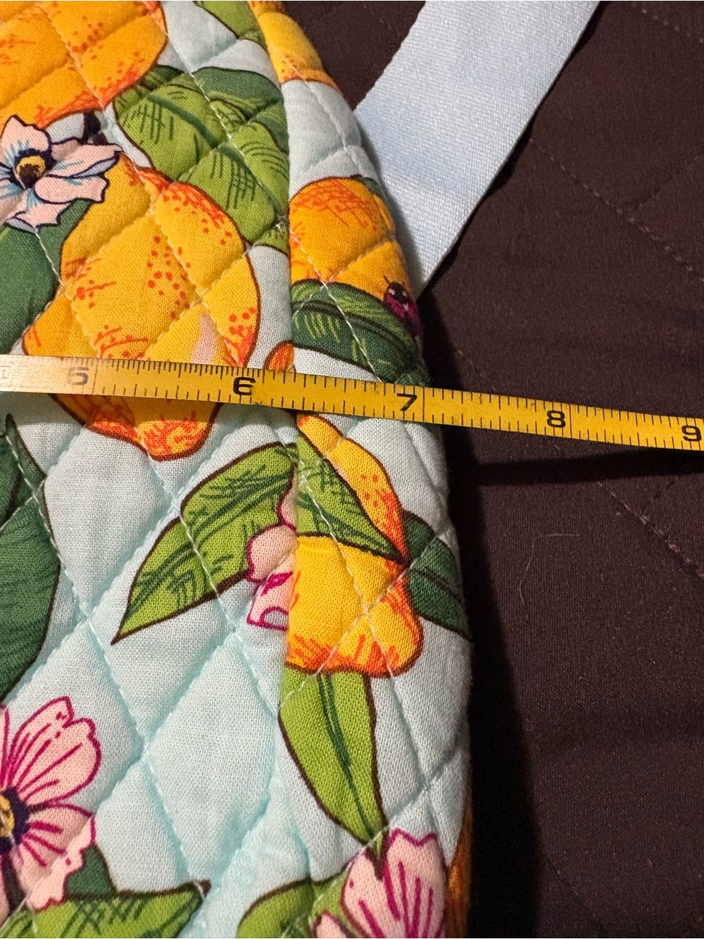 Vera Bradley Lemon Print Quilted Crossbody Sling in Light Blue and Yellow - Picture 8 of 9